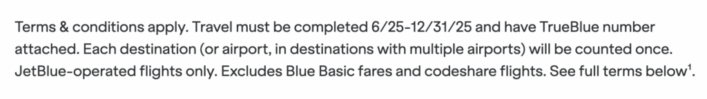 jetBlue 25 for 25 terms and conditions